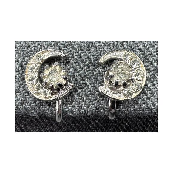 Vintage Crescent Moon and Star Rhinestone Screwback Earrings - Picture 6 of 6